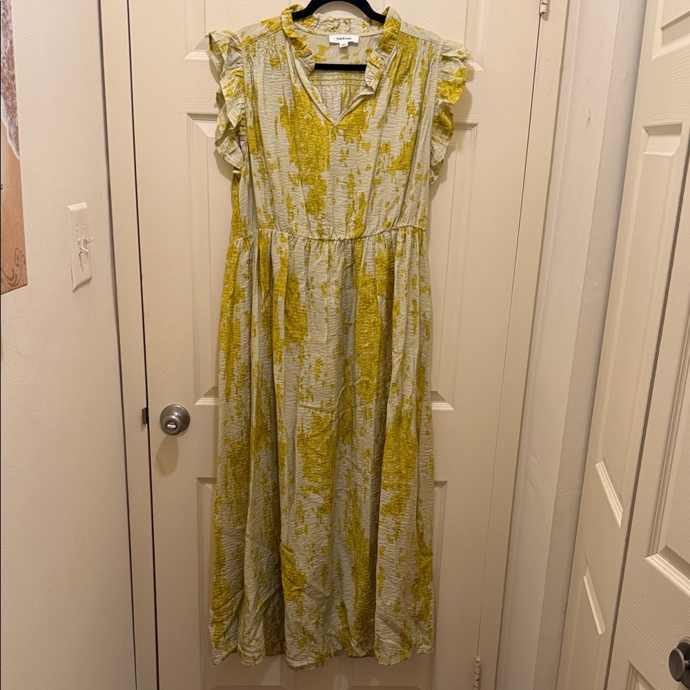 Ruffled Sleeve Maxi Dress in Sage and Mustard Floral